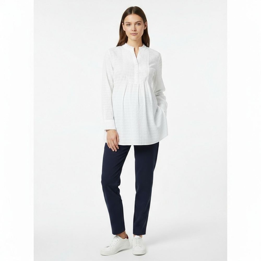 The Nines by Hatch White Pintuck Maternity Button Down Shirt | Size M - Picture 3 of 7